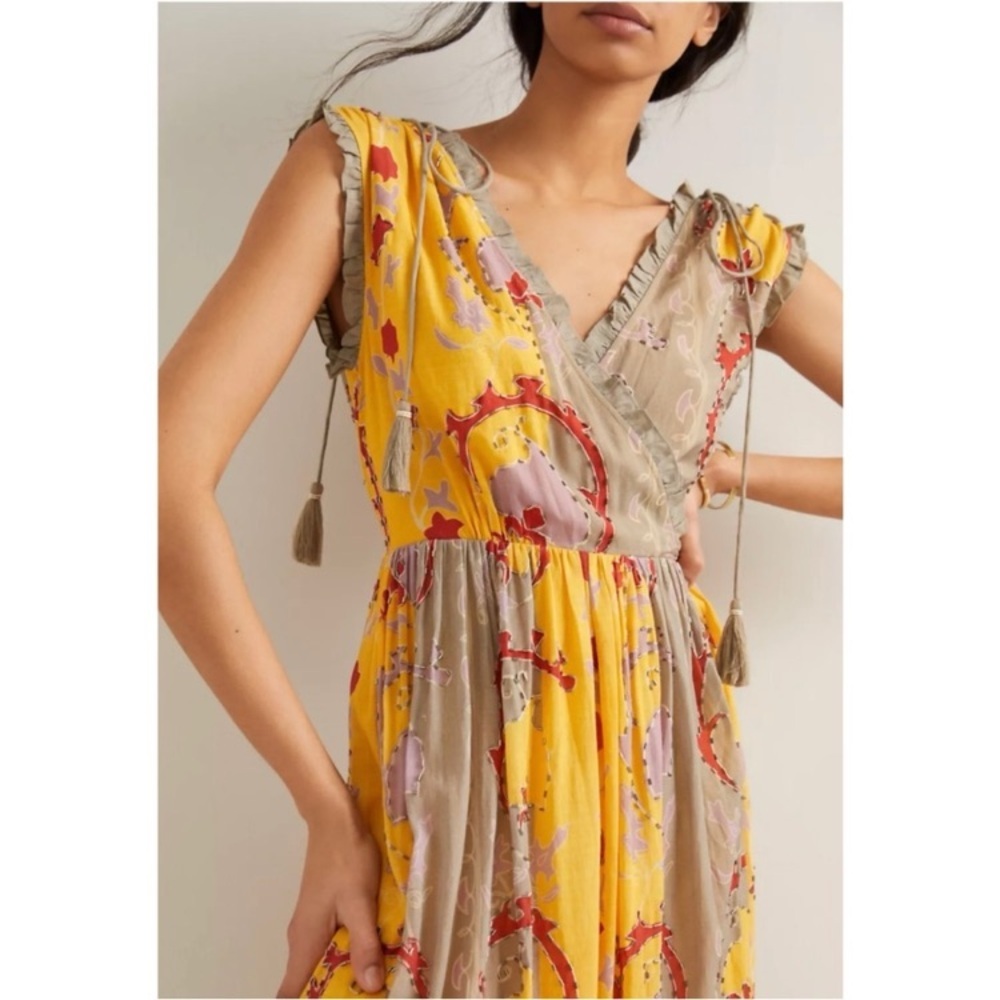 Anthroologie Let Me Be Beaded‎ Maxi Dress Boho Bohemian, size X-LARGE yellow - Picture 3 of 16